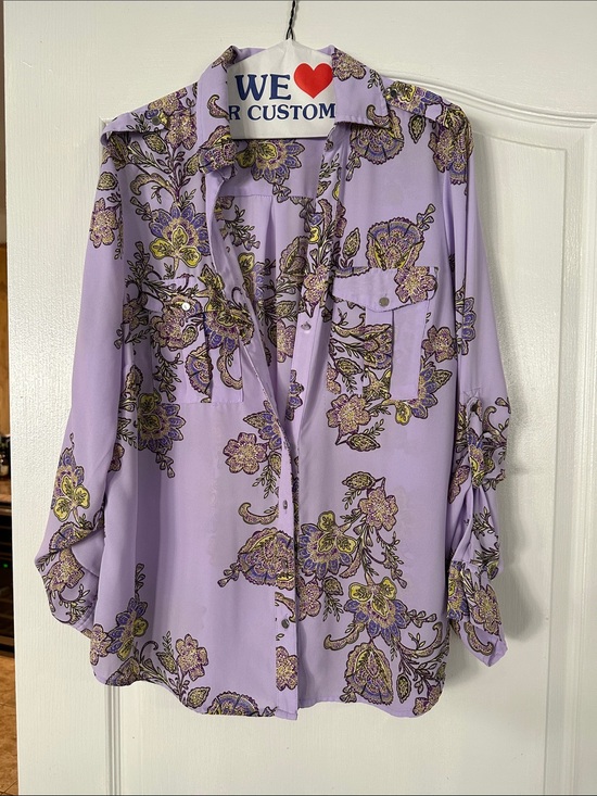 New York & Company Tops - New York & Company Lavender Floral Button-Down Shirt